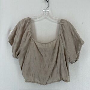 Forever 21 Smocked Puff Sleeve Cropped Blouse Womens 2XL Beige